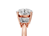 Rose gold Round Diamond Three-Stone Ring with Trapezoid Side Stones and Prong Setting_38
