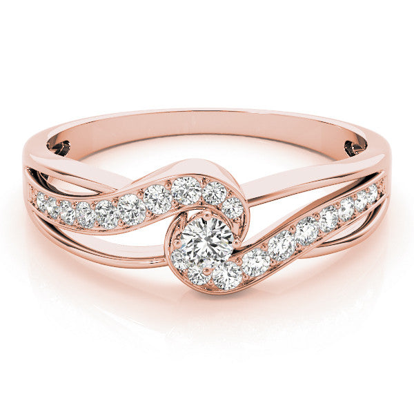 Rose gold Round Diamond Twist Band with Pavé Setting 1