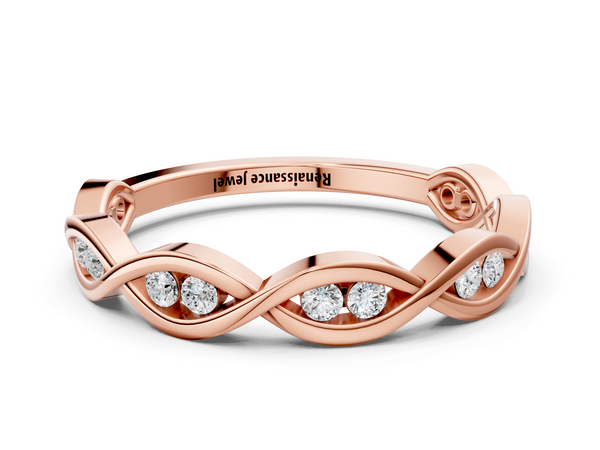 Rose gold Round Diamond Twist Eternity Band with Bezel Setting