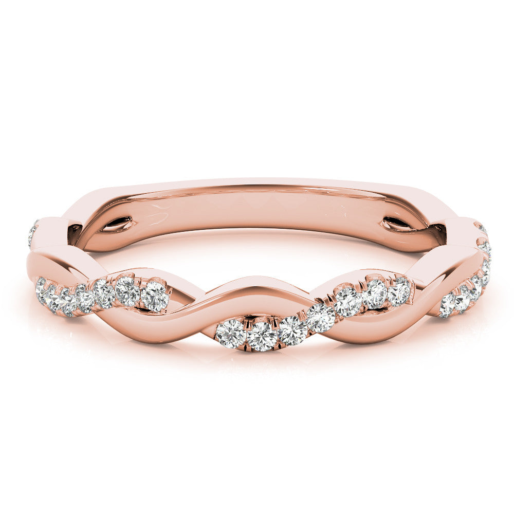 Rose gold Round Diamond Twist Eternity Band with Pavé Setting 1