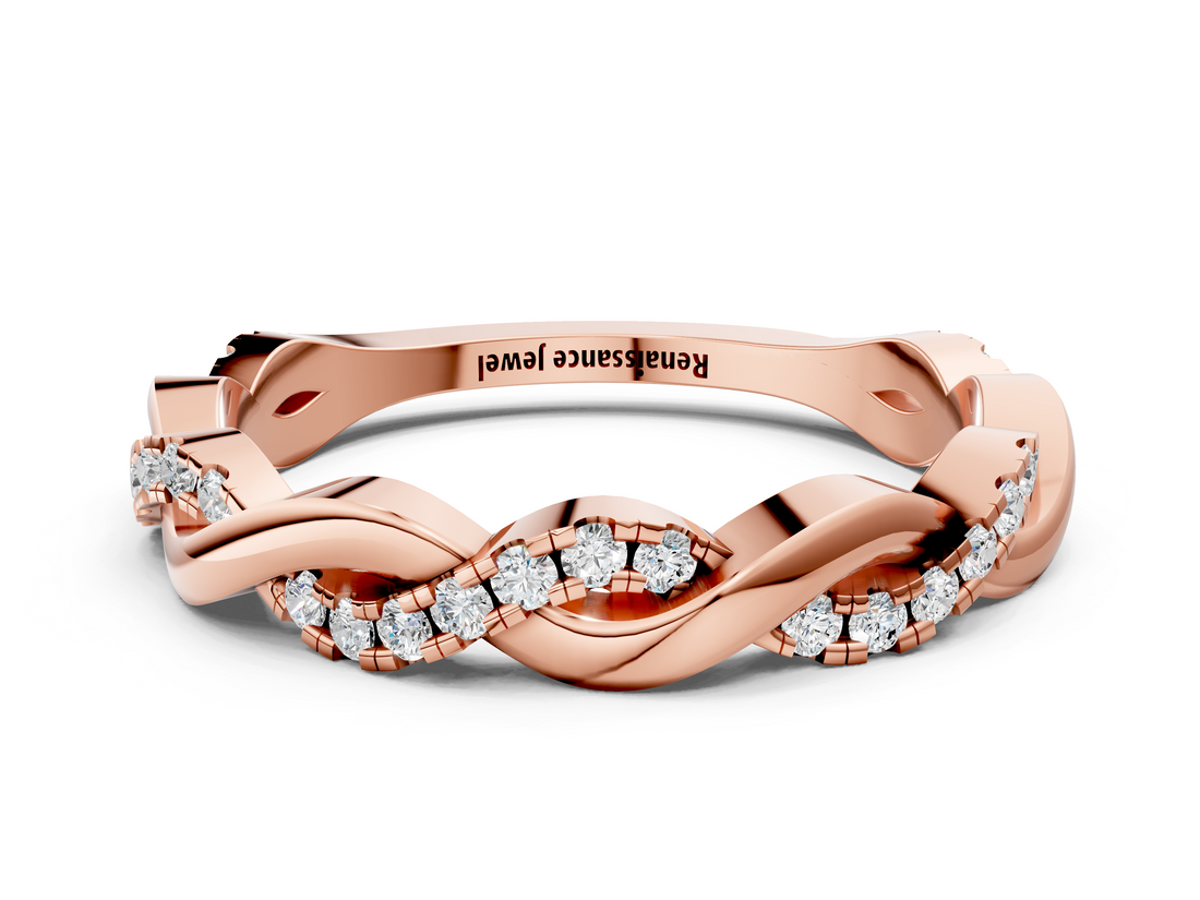 Rose gold Round Diamond Twist Eternity Band with Pavé Setting_23