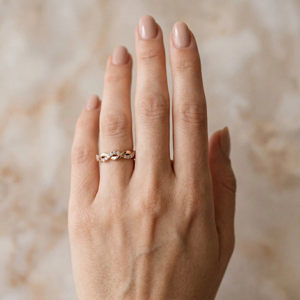 Rose gold Round Diamond Twist Eternity Band with Pavé Setting