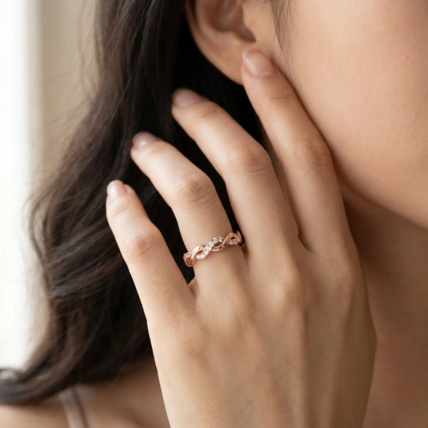 Rose gold Round Diamond Twist Eternity Band with Pavé Setting