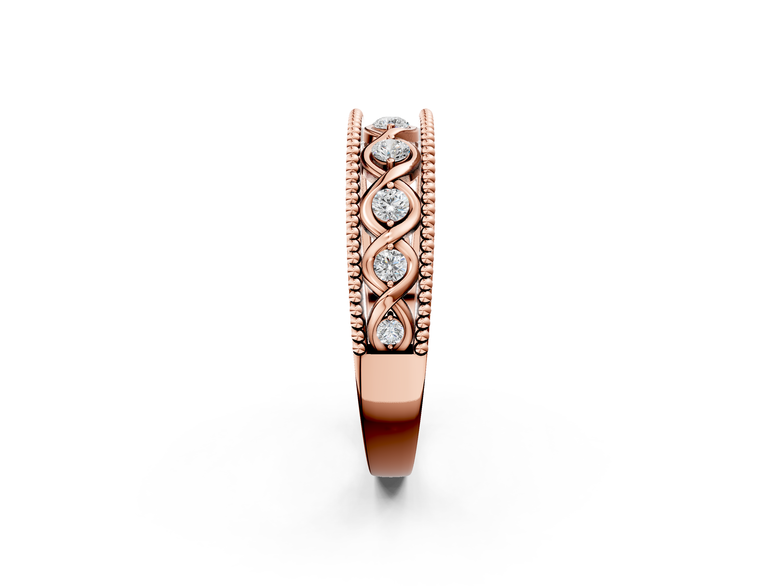 Rose gold Round Diamond Twist Milgrain Band with Bezel Setting_19