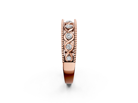 Rose gold Round Diamond Twist Milgrain Band with Bezel Setting_19