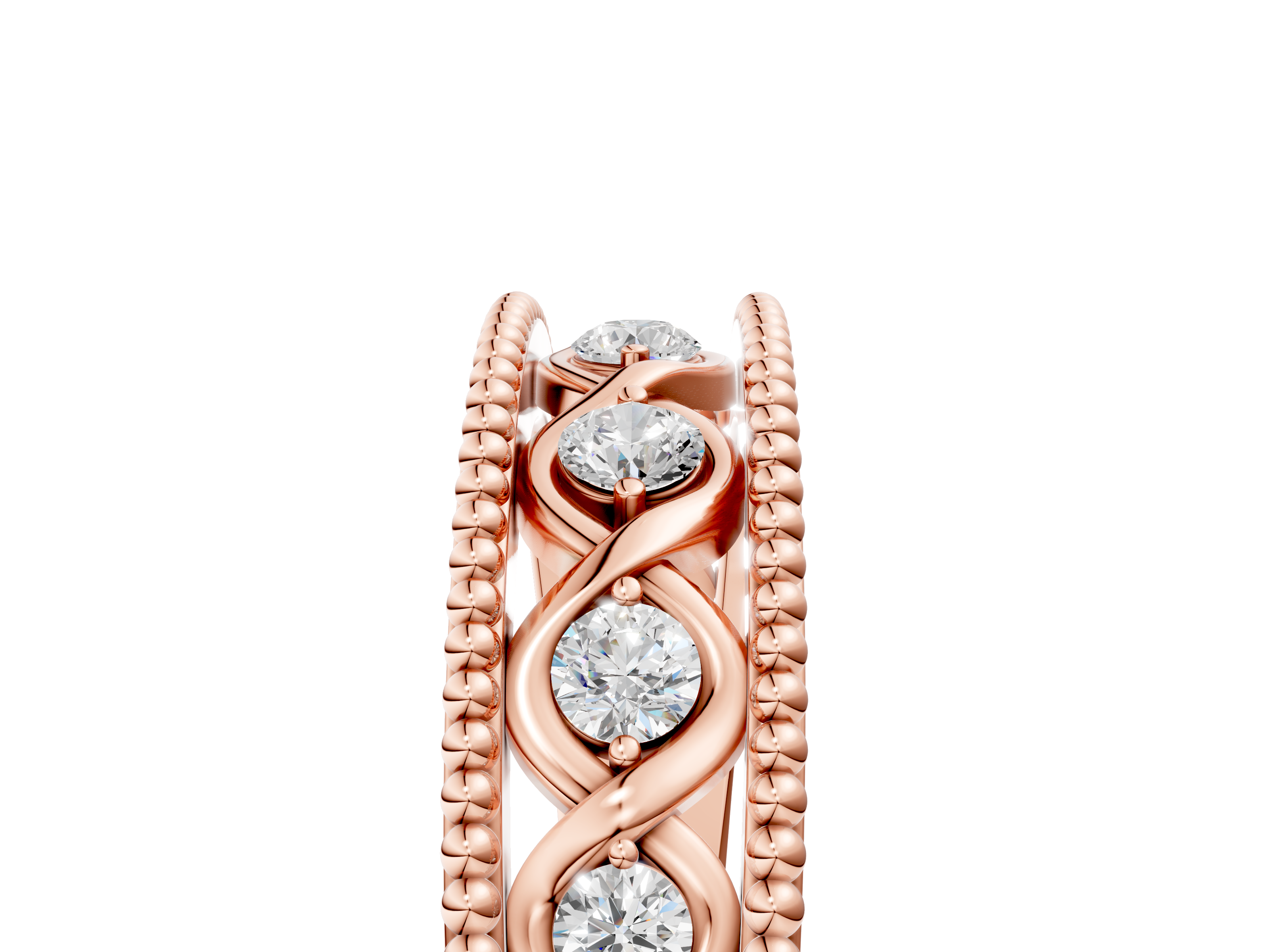 Rose gold Round Diamond Twist Milgrain Band with Bezel Setting_22