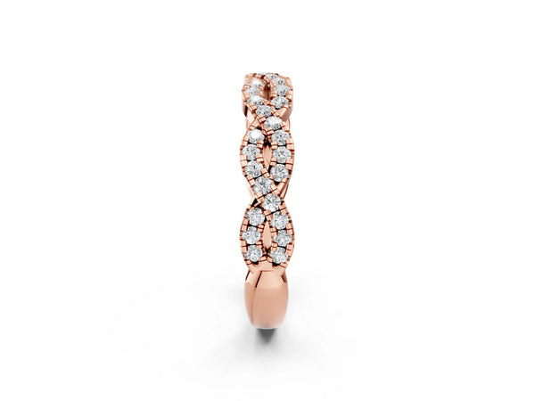 Rose gold Round Diamond Twisted Eternity Band with Pavé and Shared Prong Setting