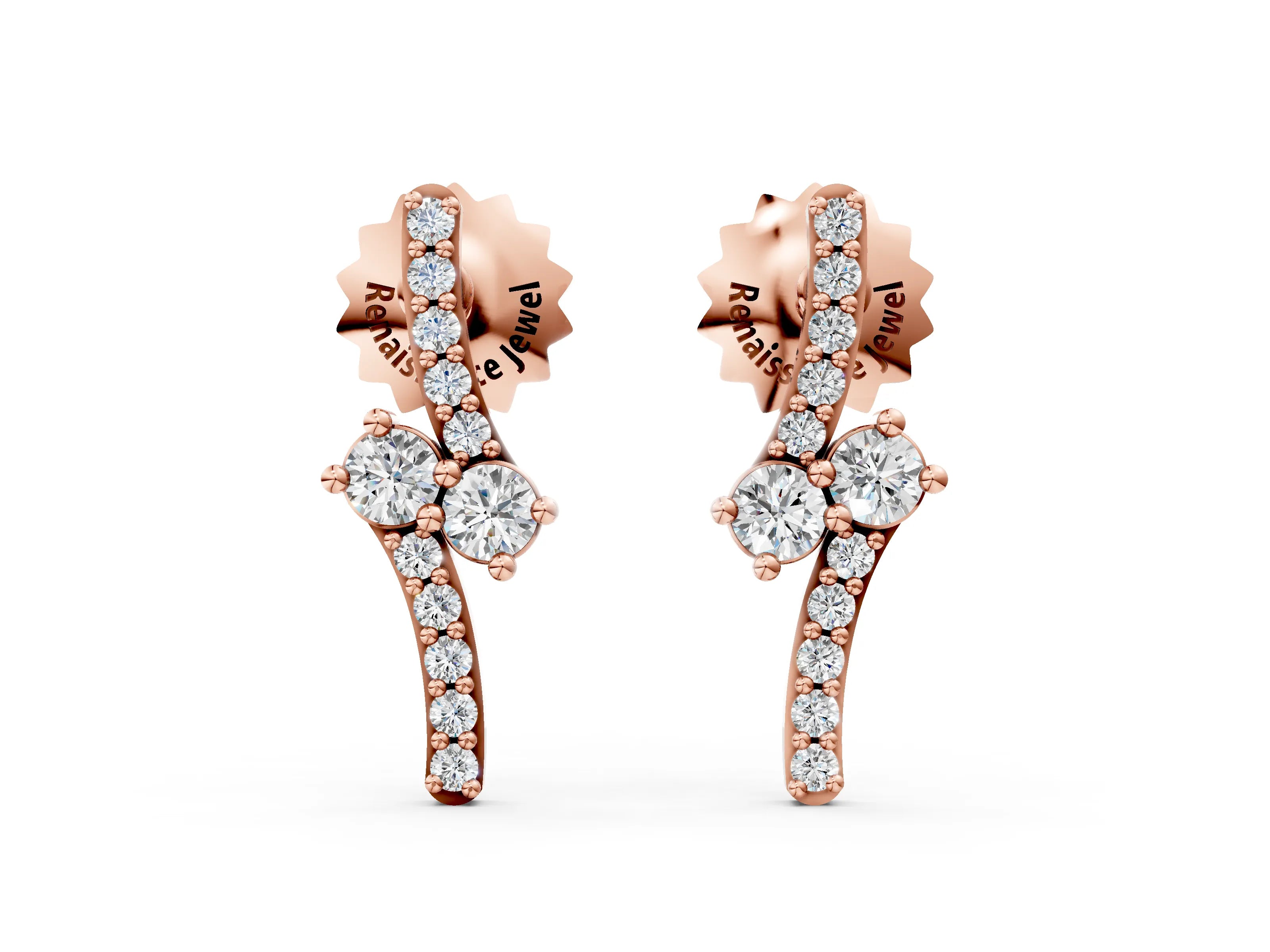 Rose gold Round Diamond Two Stone Bypass Stud Earrings
