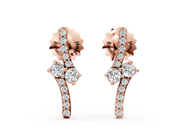 Rose gold Round Diamond Two Stone Bypass Stud Earrings