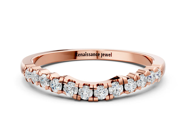 Rose gold Round Diamond U-Shape Pavé Curved Wedding Band