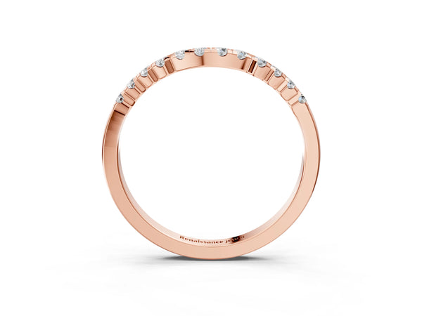 Rose gold Round Diamond U-Shape Pavé Curved Wedding Band