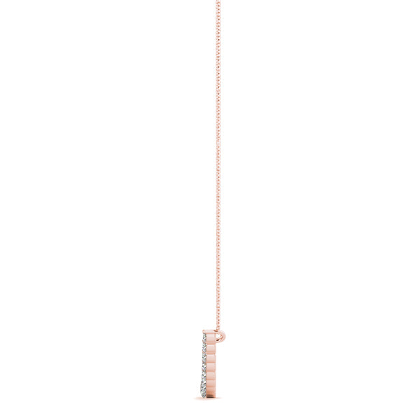 Rose gold Round Diamond V-Prong Bar Pendant 1