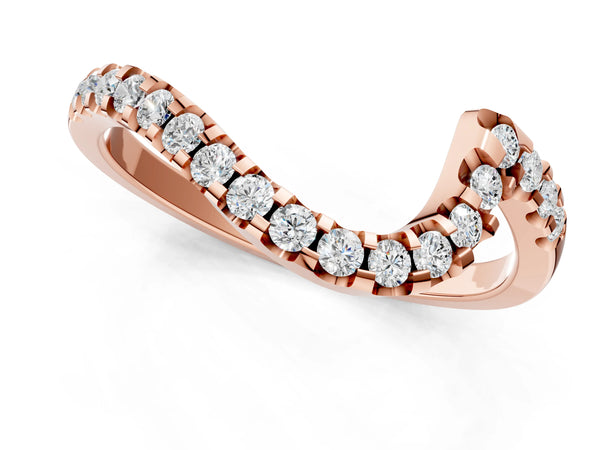 Rose gold Round Diamond V-Shaped Pavé Curved Band