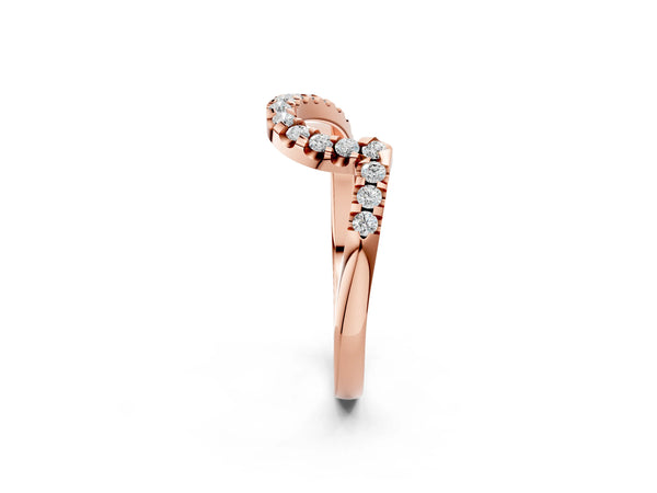 Rose gold Round Diamond V-Shaped Pavé Curved Band