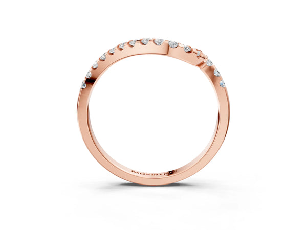 Rose gold Round Diamond V-Shaped Pavé Curved Band