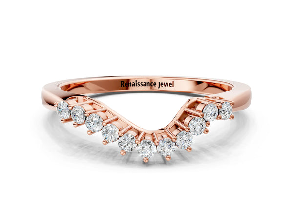 Rose gold Round Diamond V-Shaped White Gold Band with Prong Setting