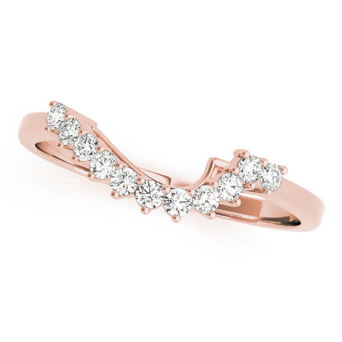 Rose gold Round Diamond V-Shaped White Gold Band with Prong Setting