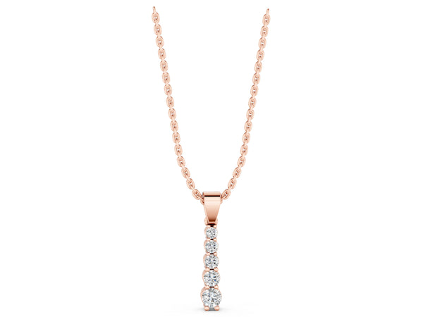 Rose gold Round Diamond Vertical Pendant with Prong Setting