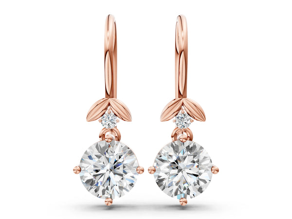 Rose gold Round Diamond Water Lily Drop Earrings with Diamond Accents