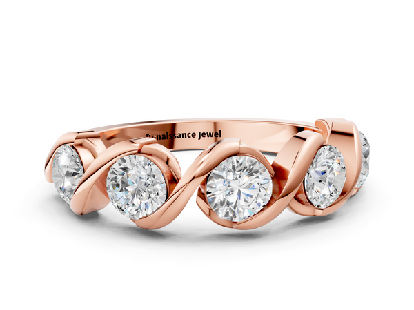 Rose gold Round Diamond Wave Band with Channel Setting and Shared Prongs