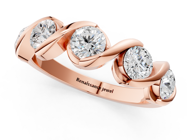 Rose gold Round Diamond Wave Band with Channel Setting and Shared Prongs