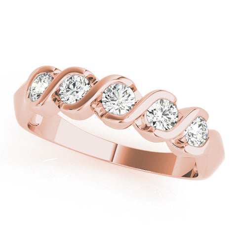 Rose gold Round Diamond Wave Band with Channel Setting and Shared Prongs