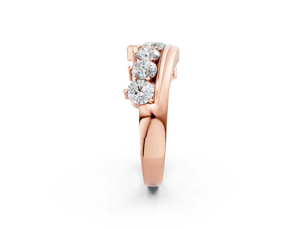 Rose gold Round Diamond Wave Band with Channel and Shared Prong Setting