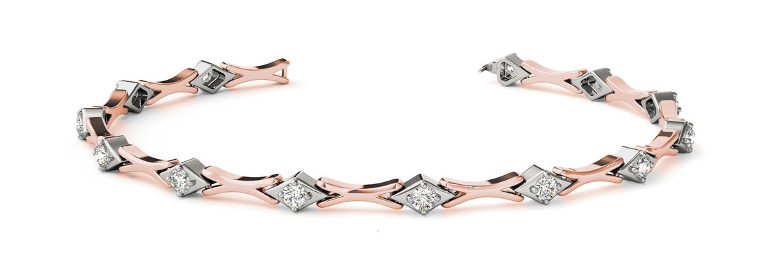 Rose gold Round Diamond X-Link Tennis Bracelet with Bezel Setting