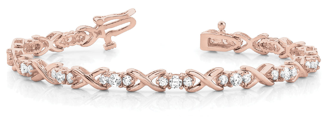 Rose gold Round Diamond X-Link Tennis Bracelet with Prong Setting