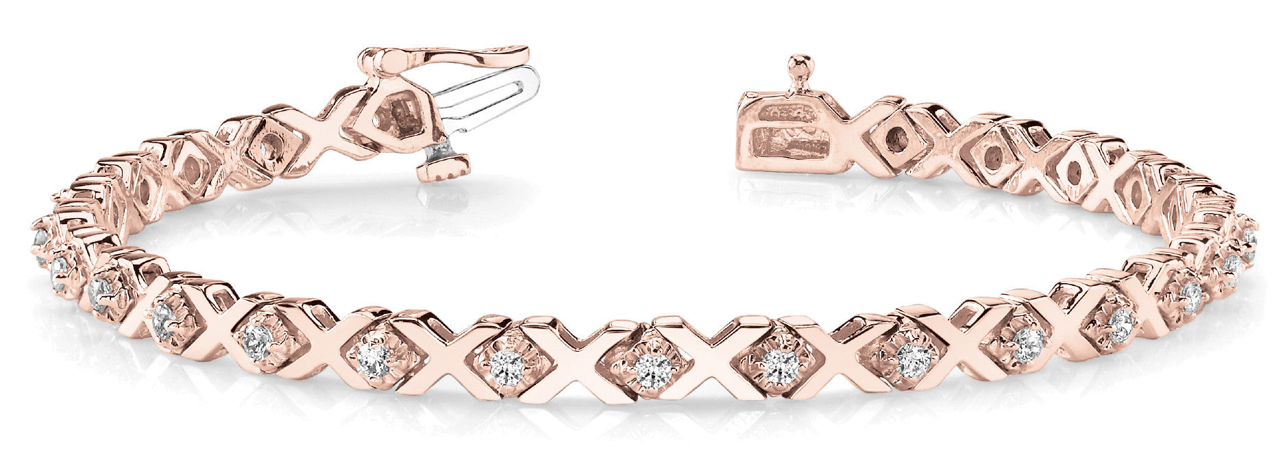 Rose gold Round Diamond XO Tennis Bracelet with Channel Setting and X Prong