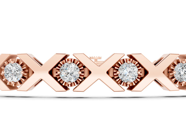 Rose gold Round Diamond XO Tennis Bracelet with Channel Setting and X Prong