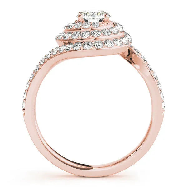 Rose gold Round Double Halo Diamond Swirl Pave Band Ring 2