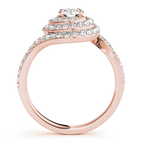 Rose gold Round Double Halo Diamond Swirl Pave Band Ring 2