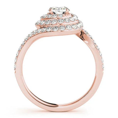 Rose gold Round Double Halo Diamond Swirl Pave Band Ring 2