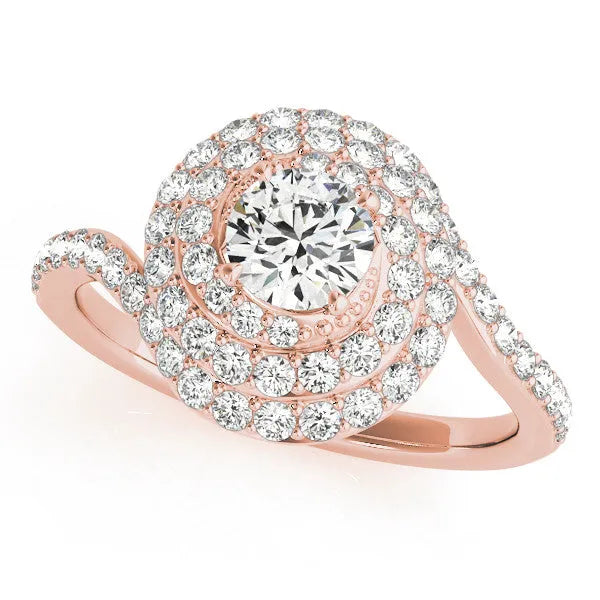Rose gold Round Double Halo Diamond Swirl Pave Band Ring