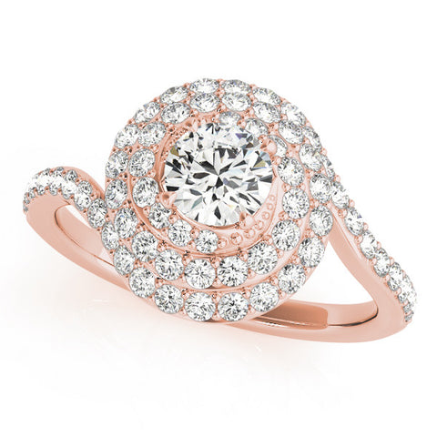 Rose gold Round Double Halo Diamond Swirl Pave Band Ring