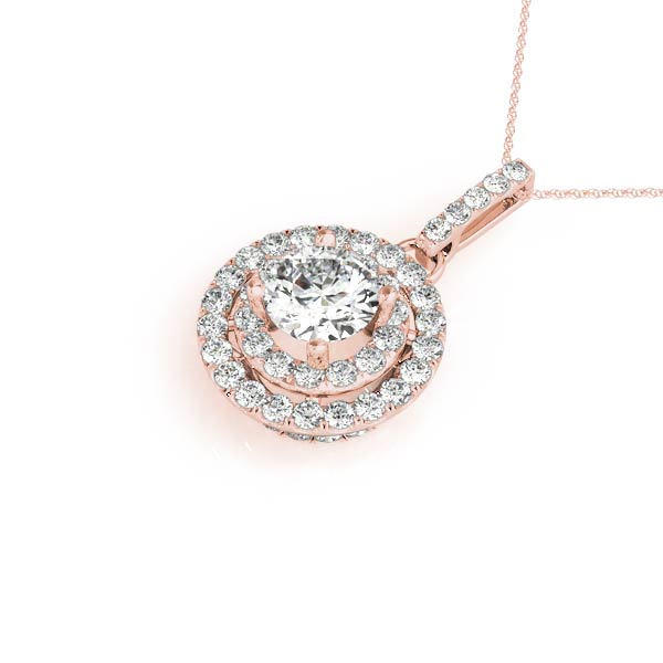 Rose gold Round Double Halo Prong Set Diamond Pendant 1