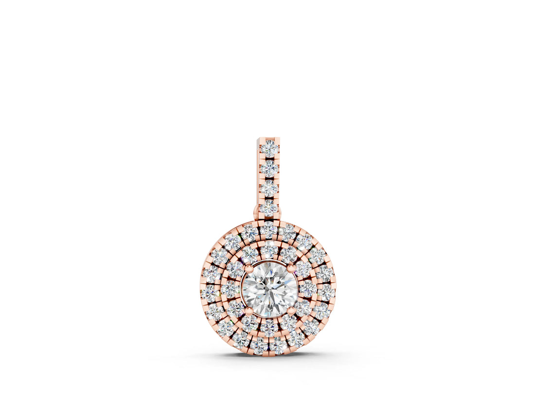 Rose gold Round Double Halo Prong Set Diamond Pendant_4