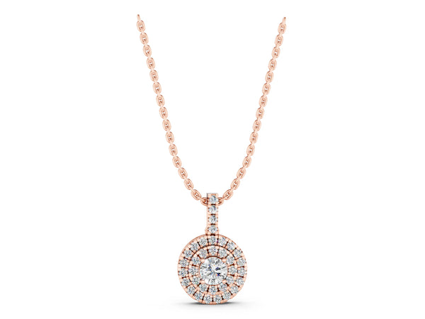 Rose gold Round Double Halo Prong Set Diamond Pendant