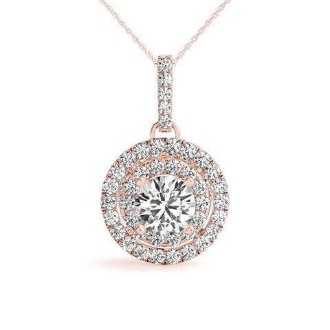Rose gold Round Double Halo Prong Set Diamond Pendant