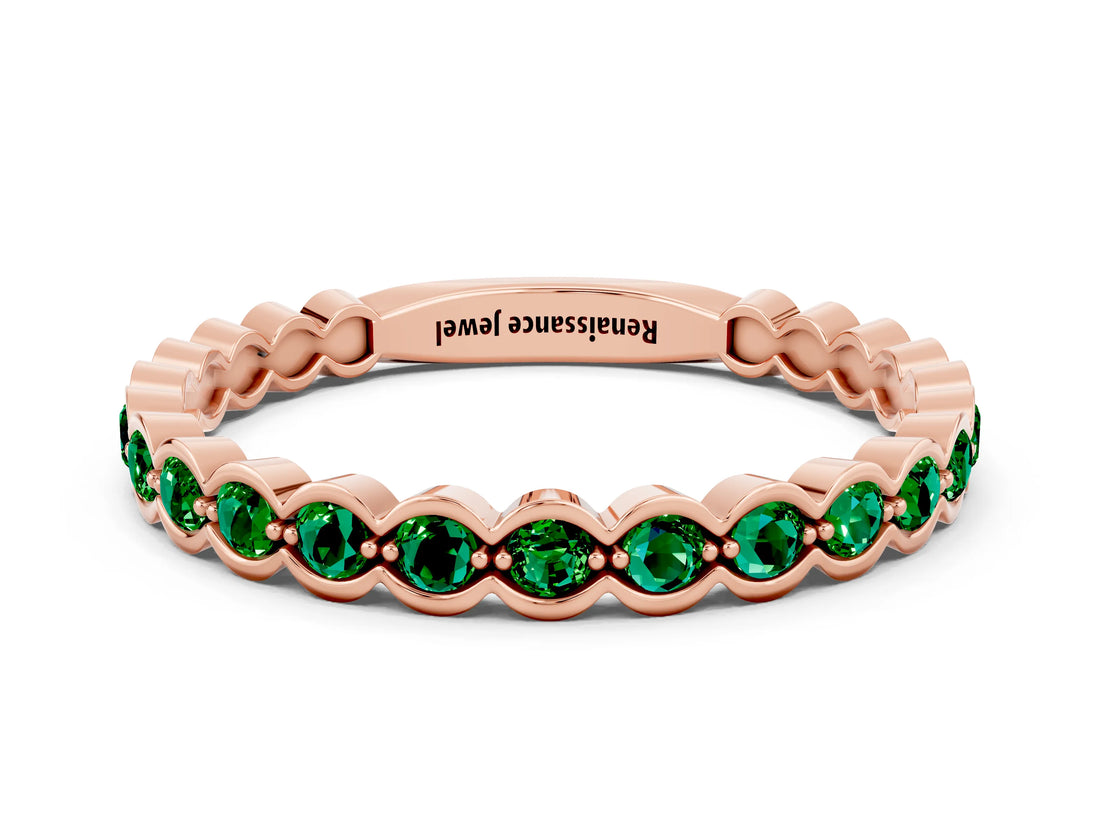 Rose gold Round Emerald Bezel Set Eternity Band_6