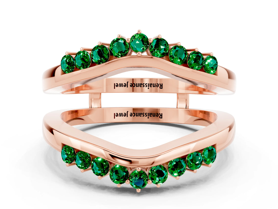 Rose gold Round Emerald Chevron Contour Band with Prong Setting_6