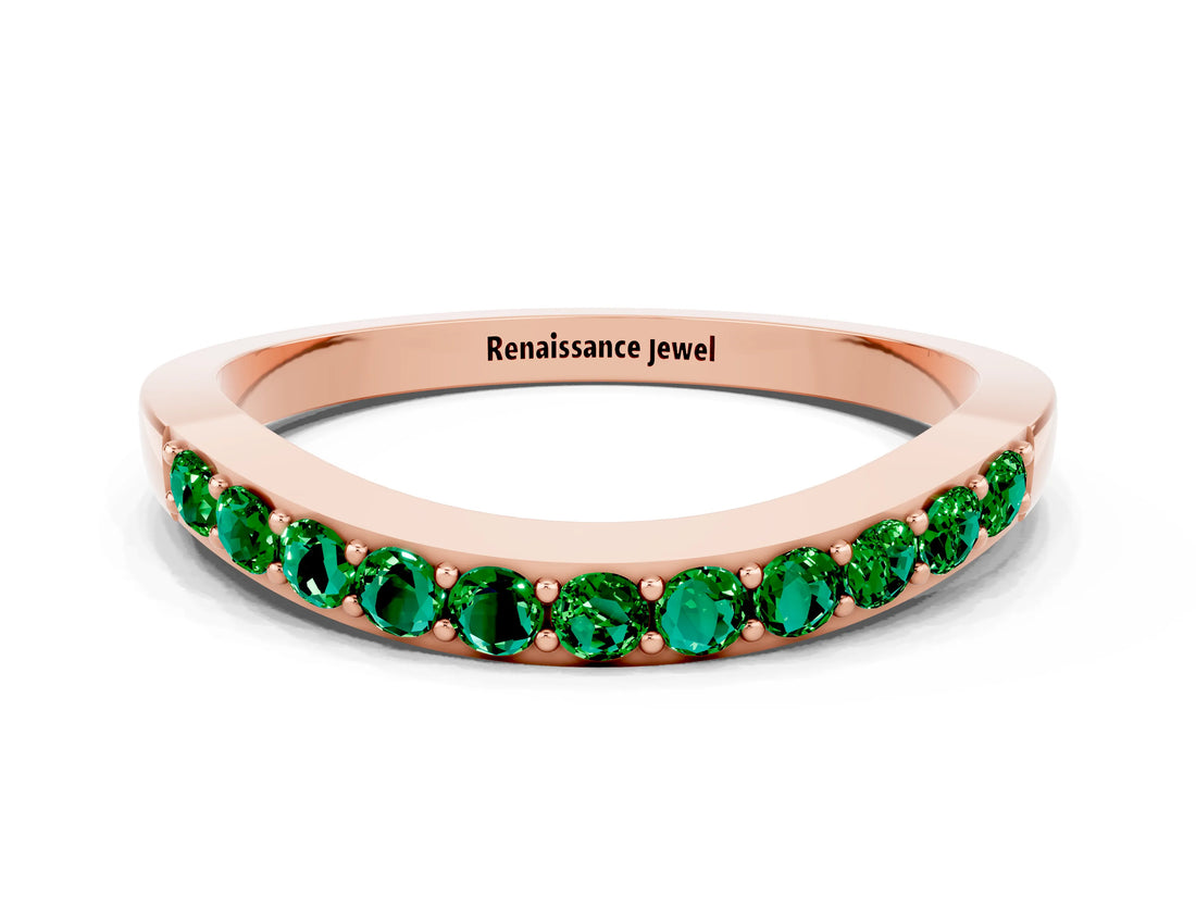 Rose gold Round Emerald Curved Wedding Band with Channel Setting_6