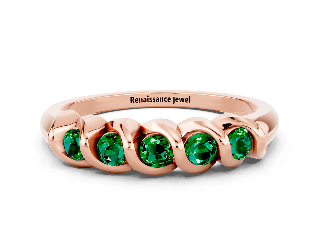 Rose gold Round Emerald Eternity Band with Twist Prong Setting_6