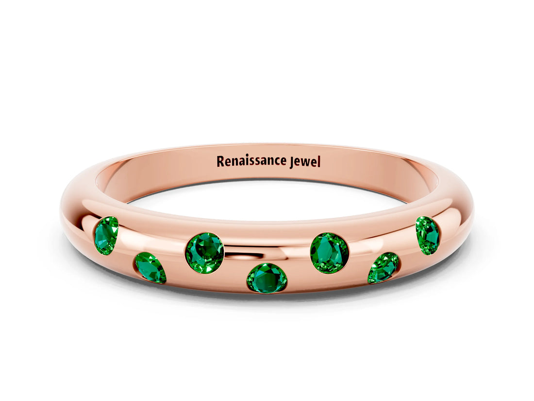 Rose gold Round Emerald Flush-Set Comfort Fit Band_6