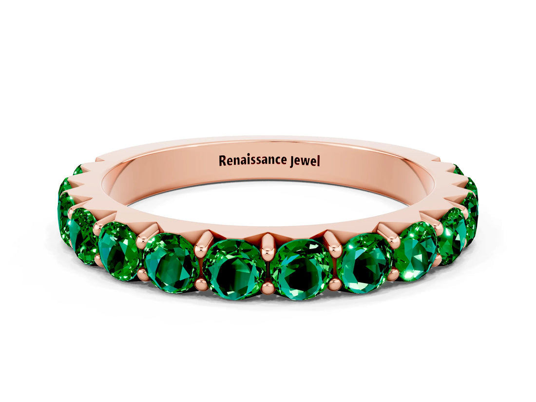 Rose gold Round Emerald Half Eternity Band with Classic Prong Setting_6