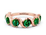Rose gold Round Emerald Half Eternity Band with Wave Prong Setting_6