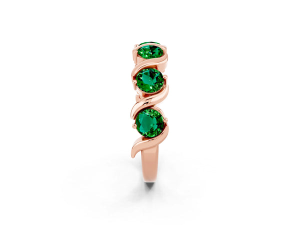 Rose Gold Round Lab-Grown Emerald Wave Half Eternity Wedding Band with Prong Set Stones