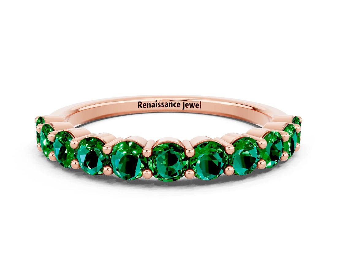 Rose gold Round Emerald Half-Eternity Prong-Set Band_6