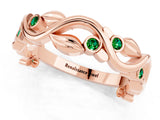 Rose gold Round Emerald Leaf Eternity Band with Bezel Setting_79